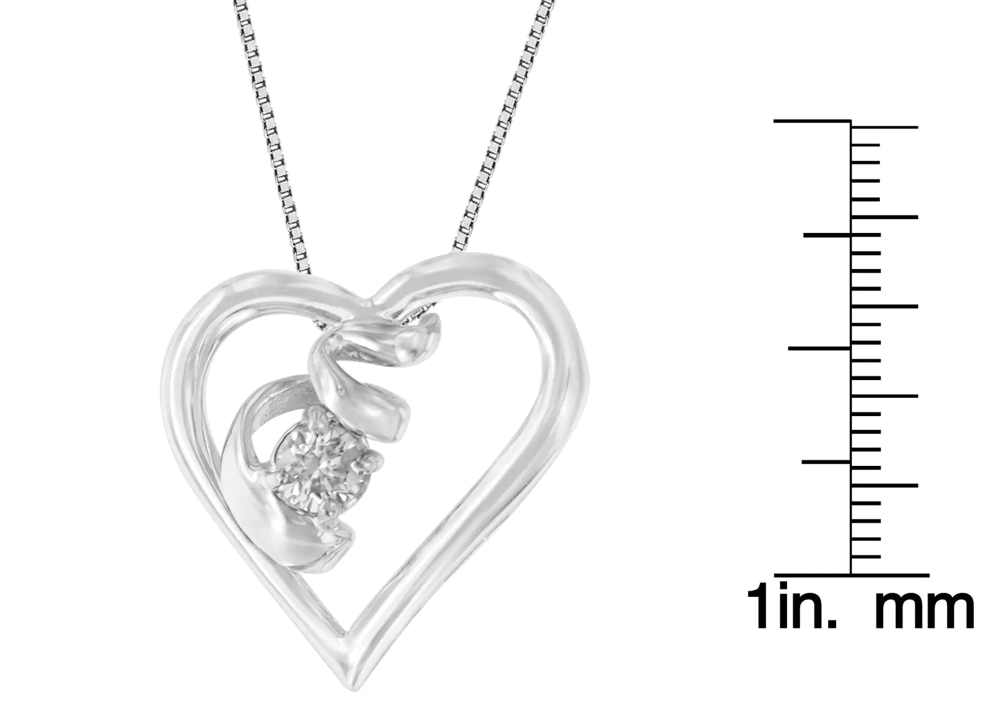 Espira .925 Sterling Silver 1/10 cttw Diamond Swirl Heart Pendant Necklace (I-J, I2)