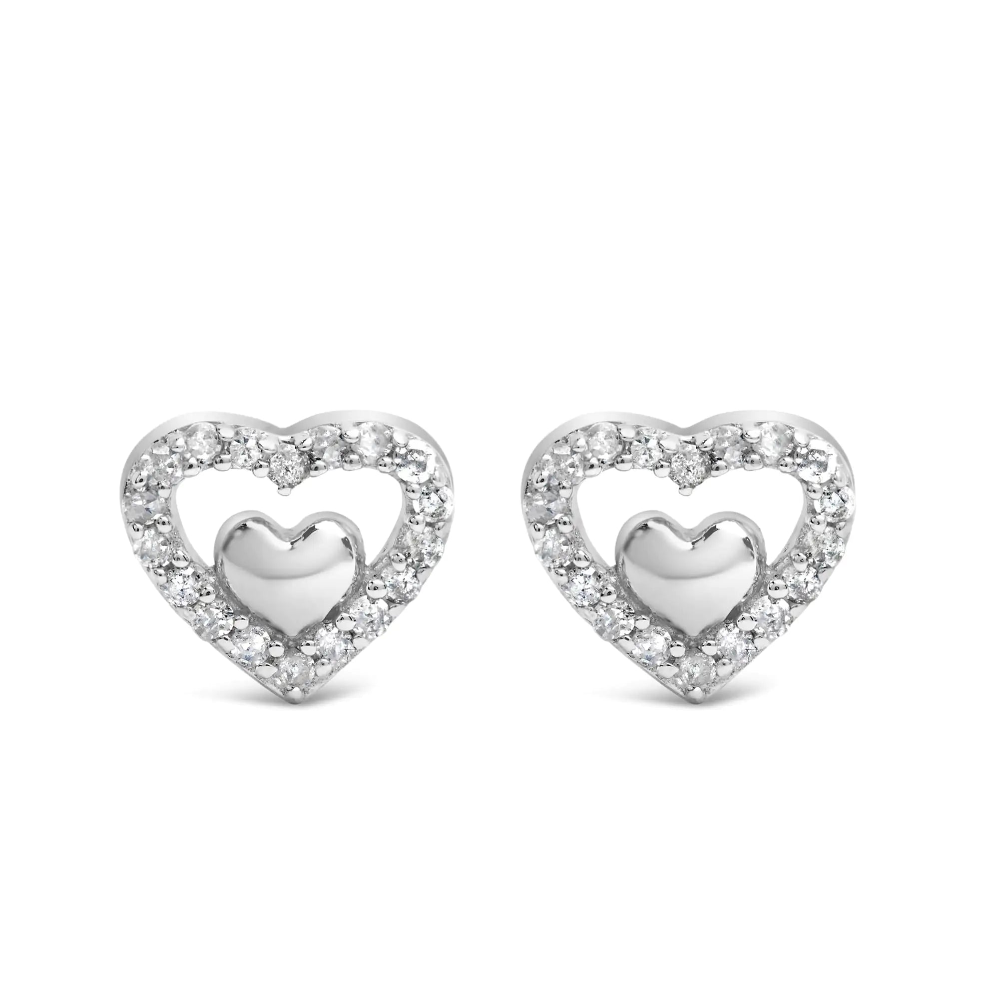 .925 Sterling Silver 1/6 Cttw Diamond Open Double Heart Stud Earrings - Choice of Diamond Color