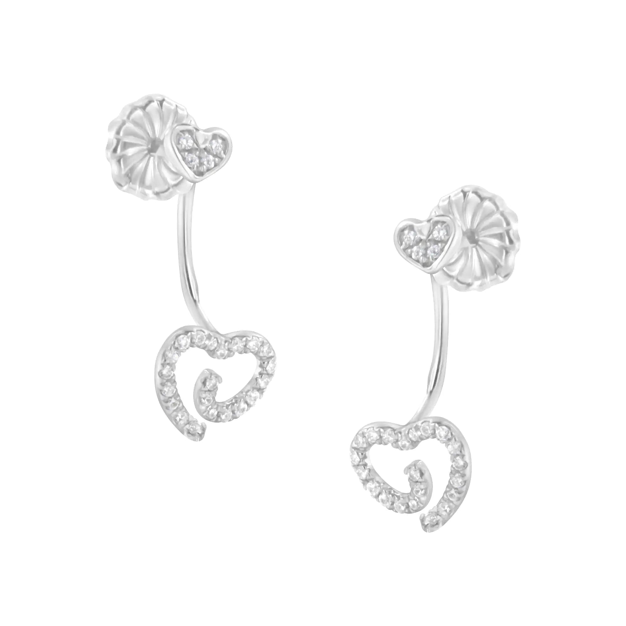 .925 Sterling Silver 1/4 Cttw Diamond Swirl Heart Front/Back Earrings (I-J Color, I2-I3 Clarity)