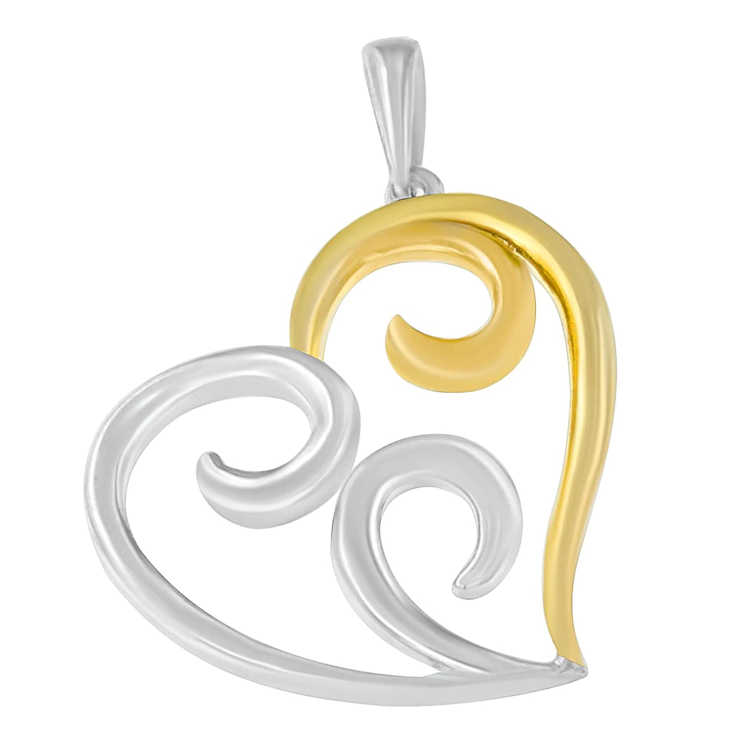 10K Yellow Gold Over .925 Sterling Silver Open Heart with Swirls 18" Box Chain Pendant Necklace