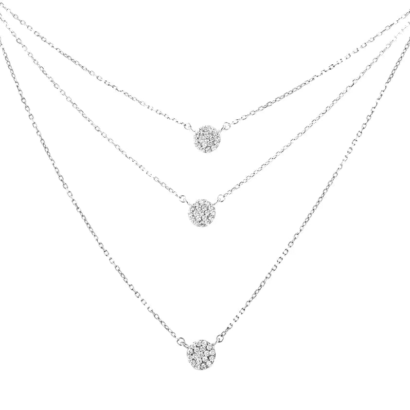 .925 Sterling Silver 1/2 Cttw Round Diamond Medallion Multi-Strand Tri Pendant 18