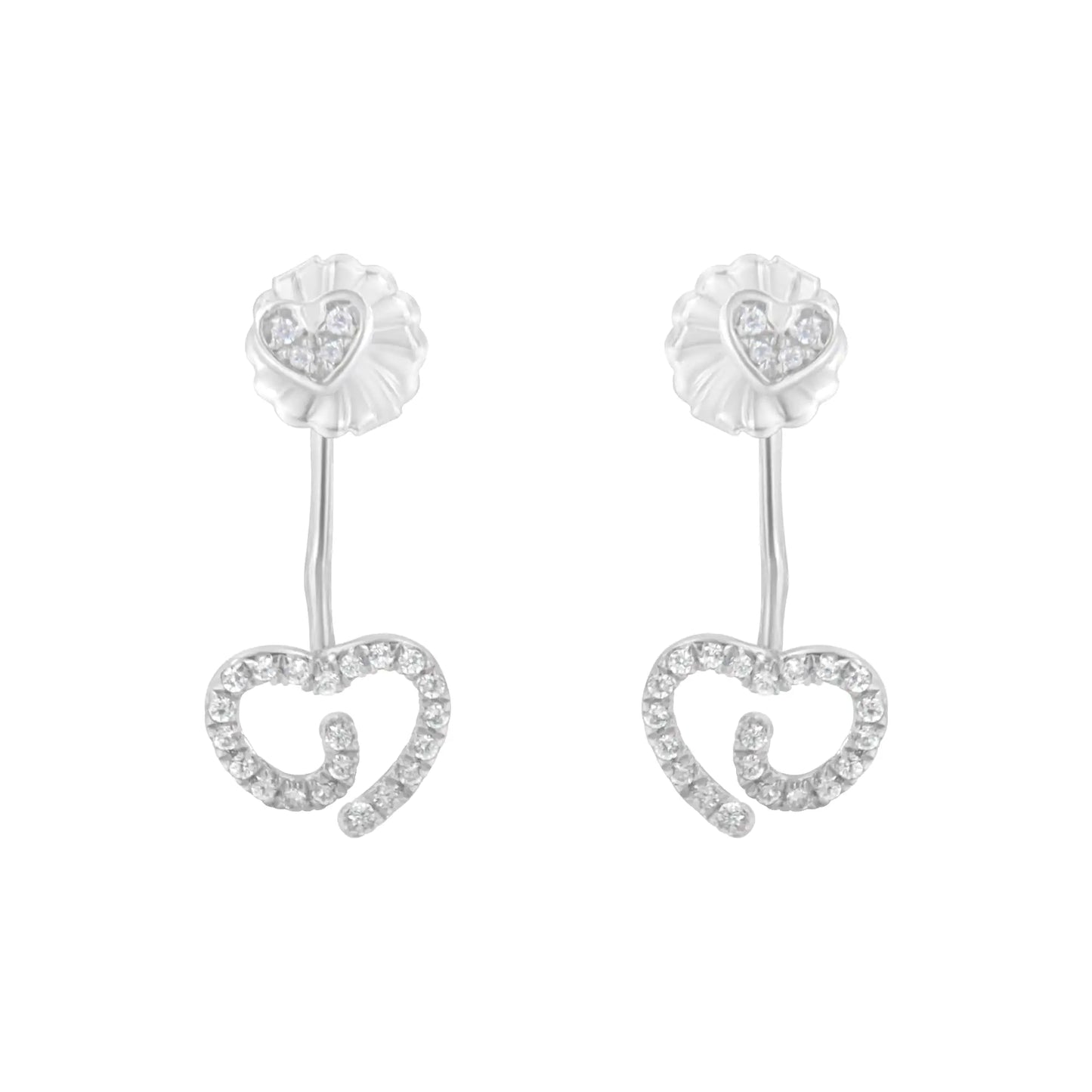 .925 Sterling Silver 1/4 Cttw Diamond Swirl Heart Front/Back Earrings (I-J Color, I2-I3 Clarity)