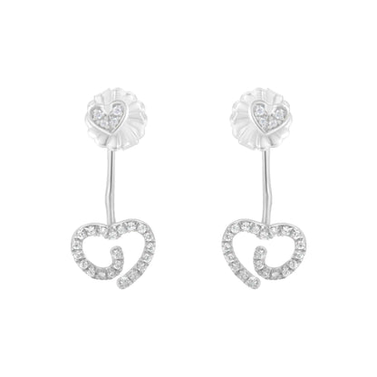 .925 Sterling Silver 1/4 Cttw Diamond Swirl Heart Front/Back Earrings (I-J Color, I2-I3 Clarity)