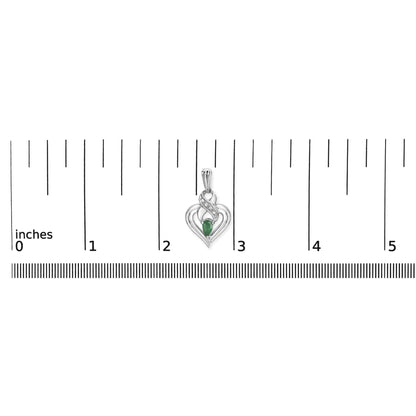 .925 Sterling Silver 5x3mm Pear Emerald Gemstone with Diamond Accent Heart Dangle Stud Earrings (H-I Color, SI1-SI2 Clarity)