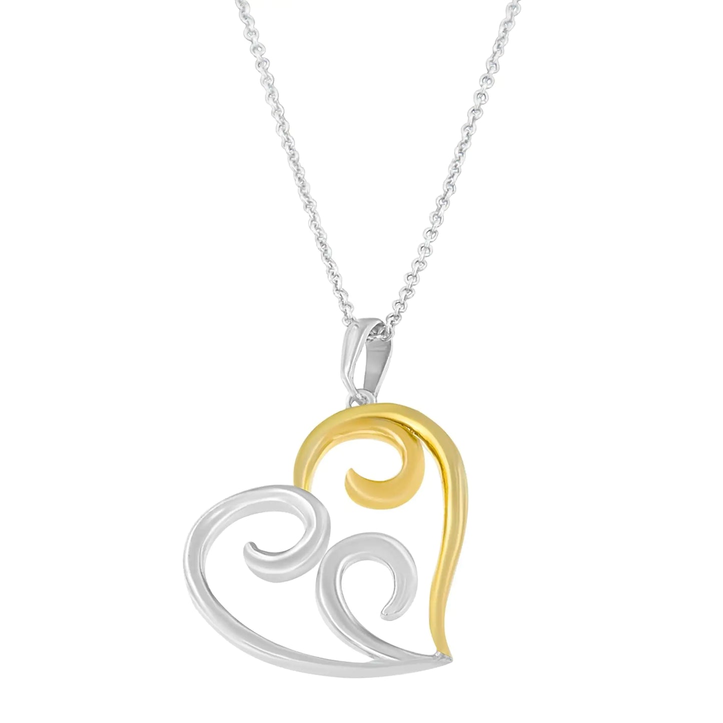 10K Yellow Gold Over .925 Sterling Silver Open Heart with Swirls 18" Box Chain Pendant Necklace