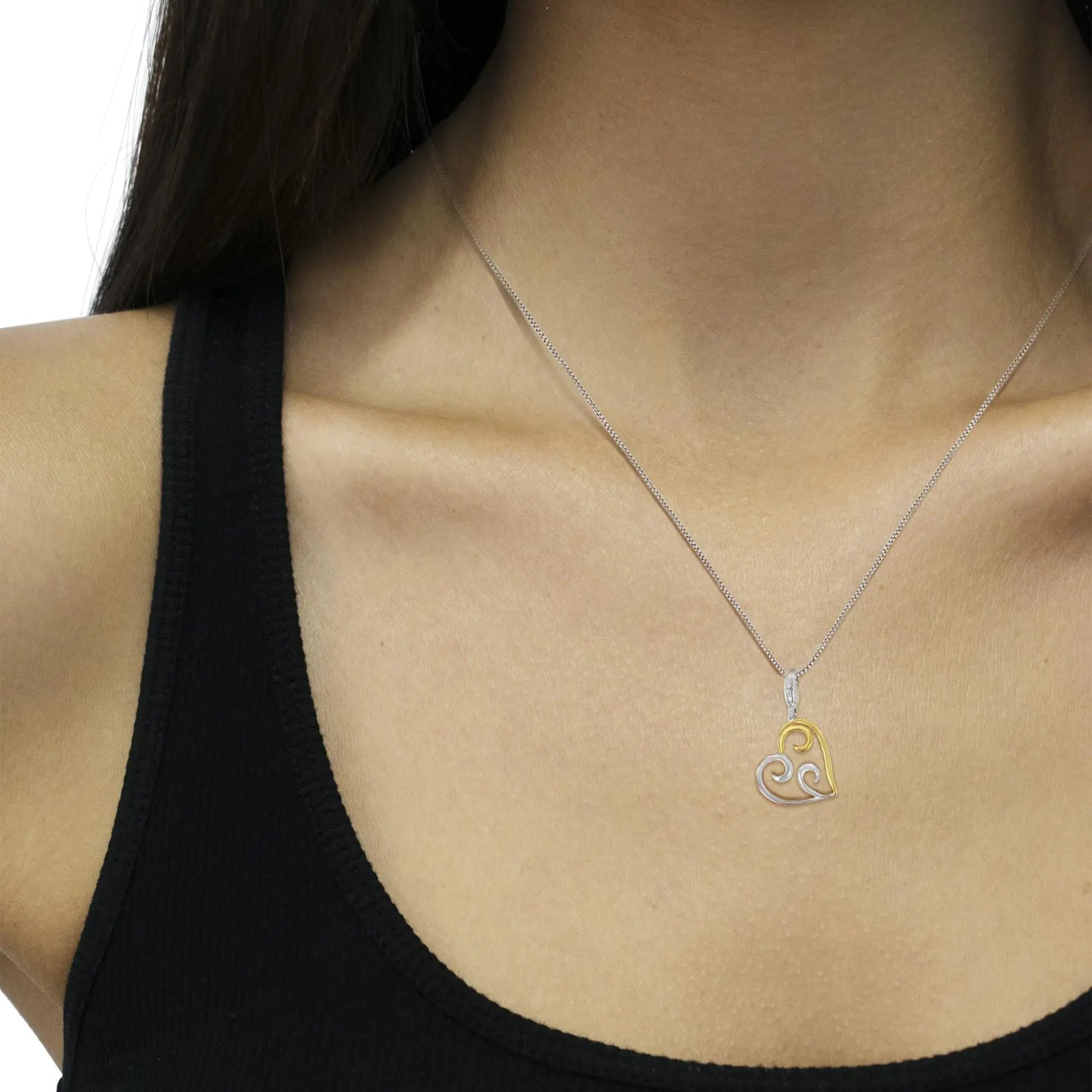 10K Yellow Gold Flashed .925 Sterling Silver Heart-Shaped Pendant Necklace