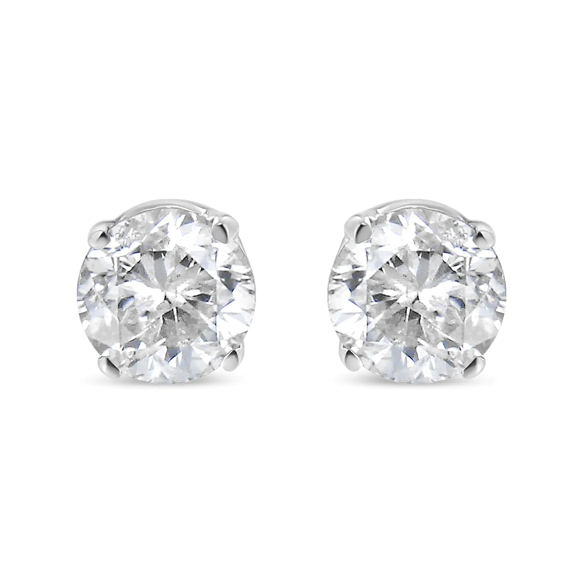 14K White Gold 5/8 Cttw Round Brilliant-Cut Lab Grown Diamond Classic 4-Prong Push back Stud Earrings (F-G Color, VS1-VS2 Clarity)