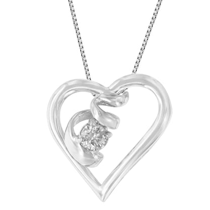 Espira .925 Sterling Silver 1/10 cttw Diamond Swirl Heart Pendant Necklace (I-J, I2)